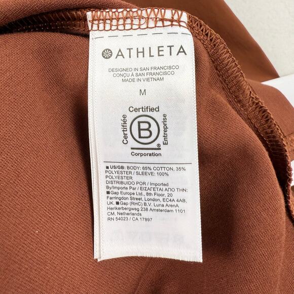 Athleta Women's Harlow Hybrid Woven Knit Tee Top Medium Rust - Picture 14 of 16